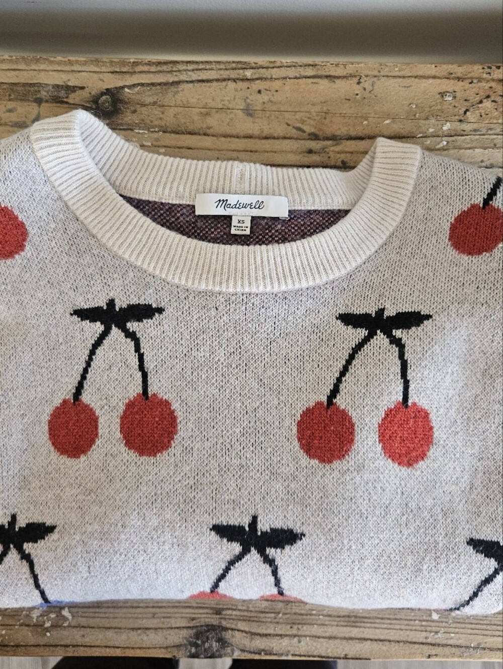 Madewell Cherry Print Crewneck Sweater Women’s XS Cream Red - Picture 7 of 7